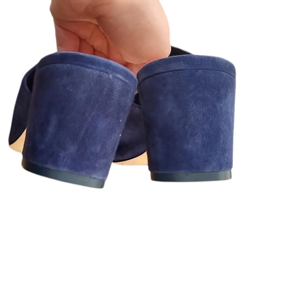 Tory Burch Navy Suede Peep Toe Mules
